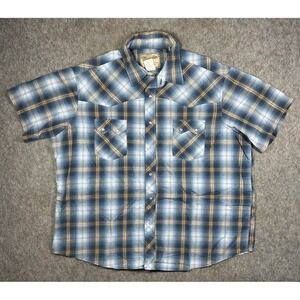 Wrangler Western Fashion Shirt Mens 2XL Blue Plaid Pearl Snap Short Sleeve Rodeo
